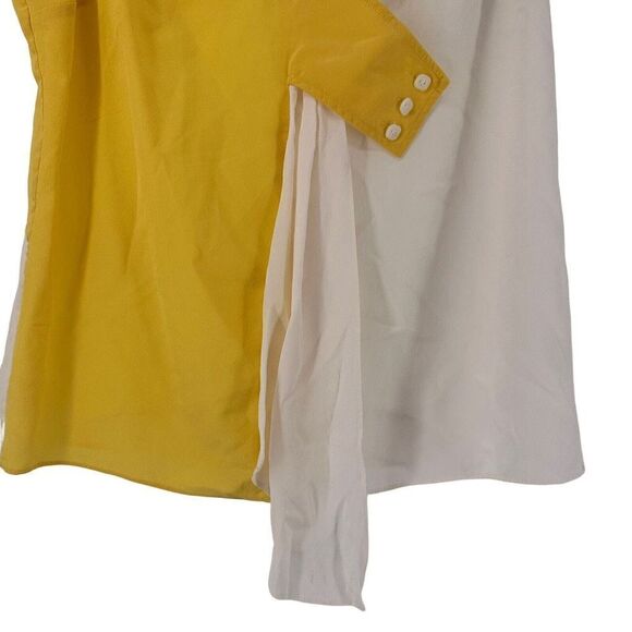 Anthropologie Maeve Silk Top Size 6 Yellow White Draped Asymmetric V Neck Retro - Picture 3 of 5